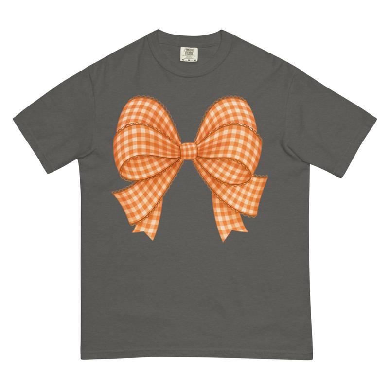 Plaid Fall Bow Shirt  ~ Unisex Apparel Relaxed Fit Printed In The USA Clothing Womenswear Casual Comfort Cotton Top Athletic Boho Chic garment-dyed heavyweight t-shirt