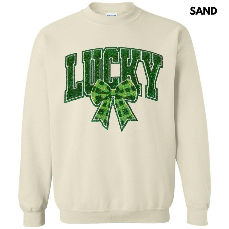 Plaid Lucky Bow Sequin Patch Sweatshirt