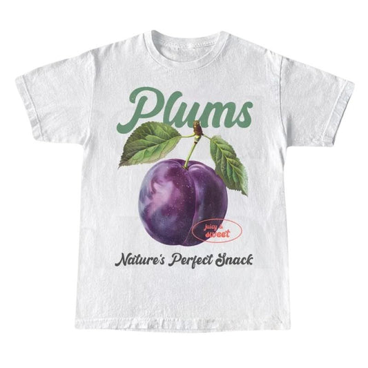 Plums Retro Graphic T Shirt, Vintage 90s Sweet Fruits Shirt, Vintage Label Commercial Tee, Cute Unisex T-shirt, y2k, Graphic Tee Top Womenwear