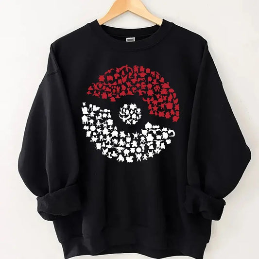 Pokemon Character Ball Sweatshirt, Pokemon Ball Shirt, Pokemon Sweatshirt, Trendy Anime Shirt, Anime Sweatshirt, PKM Character Ball Tee, Retro Game Sweater, Mens Japanese Streetwear, Anime Gifts Women, y2k Clothes