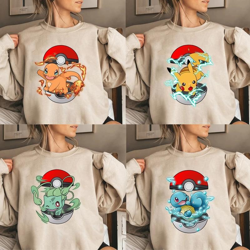 Pokemon Characters Sweatshirt, Anime Sweatshirt, Pokemon Fans Shirt, Pikachu, Bulbasaur, Pokémon, Pokemon Lover Gift, Charmander, Squirtle
