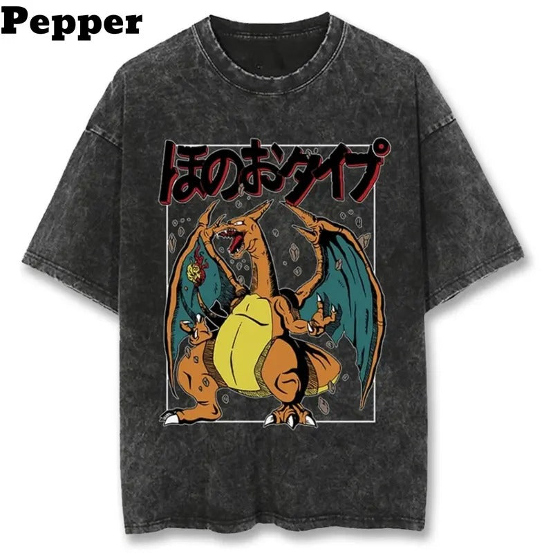 Pokemon Charizard Destroyer Black Vintage Tee, Charizard Shirt, Pokemon Shirt, Anime Shirt, vintage graphic tees, T-shirt For Man Top Menswear