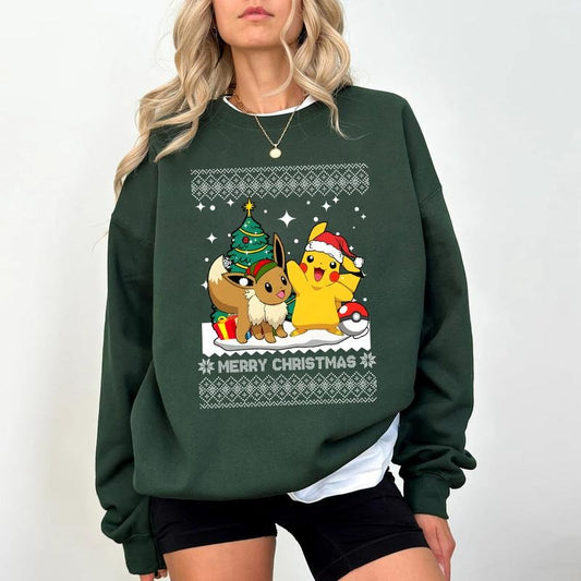 Pokemon Ugly Christmas Sweatshirt Hoodie, Pokemon Christmas Shirt, Pikachu and Eevee Christmas Sweatshirt, Pikachu Christmas Sweater, Ugly Christmas Shirt, Anime Shirt, Pokemon Fans, Christmas Sweatshirt, Eevee Sweatshirt