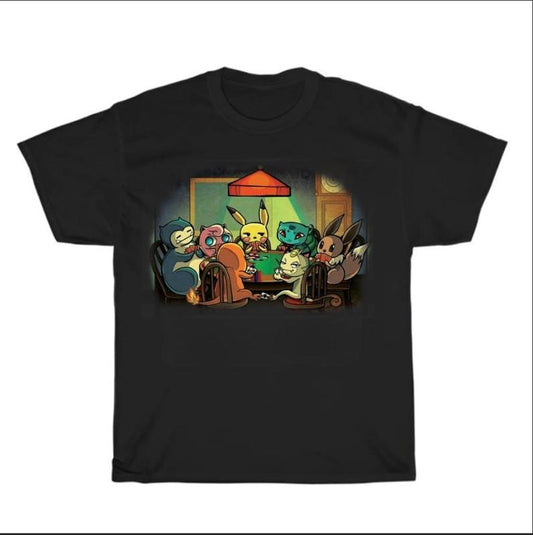 Pokermon T-Shirt, The famous painting "Dogs Playing Poker" meets Pokemon in this cute Shirt Streetwear Comfort Summer Printed Tshirt