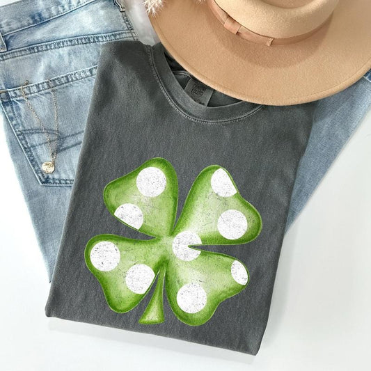 Polka Dot Shamrock, Retro, Vintage, St Patrick's Day Comfort Colors Tshirt, Women's Crew Neck, Crewneck