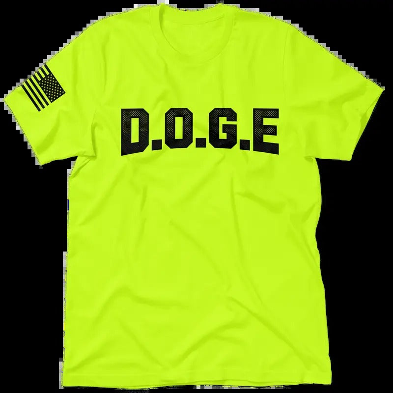 DOGE Hi Visibility Safety Yellow Work T-Shirt Jersey Men's 30-Day Guarantee Quality Cotton/Poly Blend Top with Blue Collar | Graphic Tee Crewneck