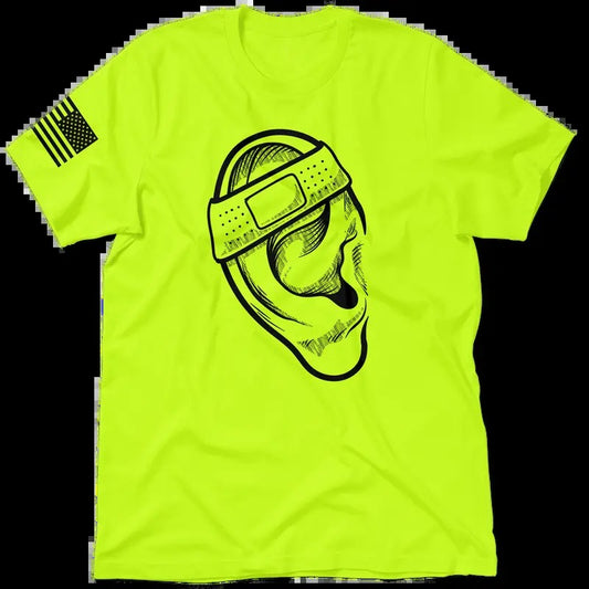 Ear Hi Visibility Safety Yellow Work T-Shirt Jersey Cotton/Poly Blend Top with Blue Collar | Graphic tees Men's Apparel Menswear Tshirt