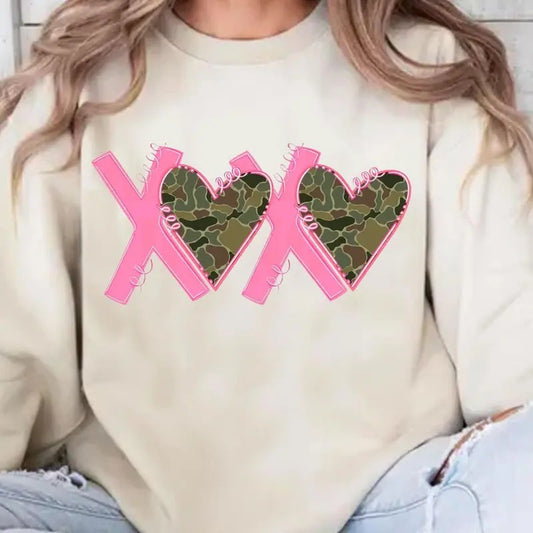 Camo Hunting Valentines Heart Valenday Shirt XOXO T-shirt/Sweatshirt/Hoodie, 100% Cotton 50/50 Cotton/Polyester Blend Classic Fit Graphic Casual All Seasons