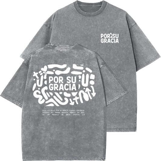 Por Su Gracia Unisex Washed T-Shirt, Christian t shirts, Vintage 90s Graphic Tee, Gift Top Womenswear Cotton Mineral Color