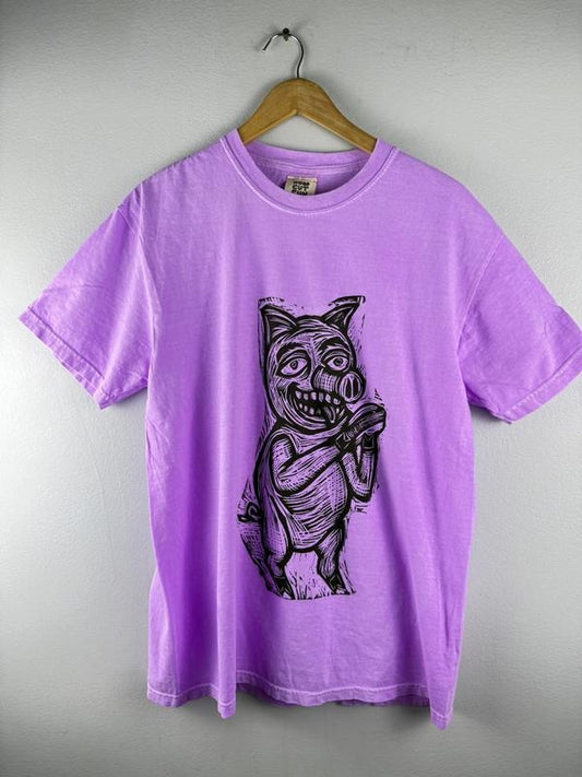 Porkchop T Hoggslop Woodblock Hand-Printed T-Shirt Cotton Menswear Casual Graphics