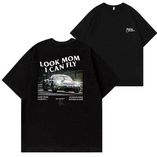 Porsche "Look Mom I Can Fly" T-shirt, Hoodie, Sweater, Car Enthusiast Shirt, Car Clothing, 90's Car, Unisex, Vintage car shirt Classic Cotton Menswear Top