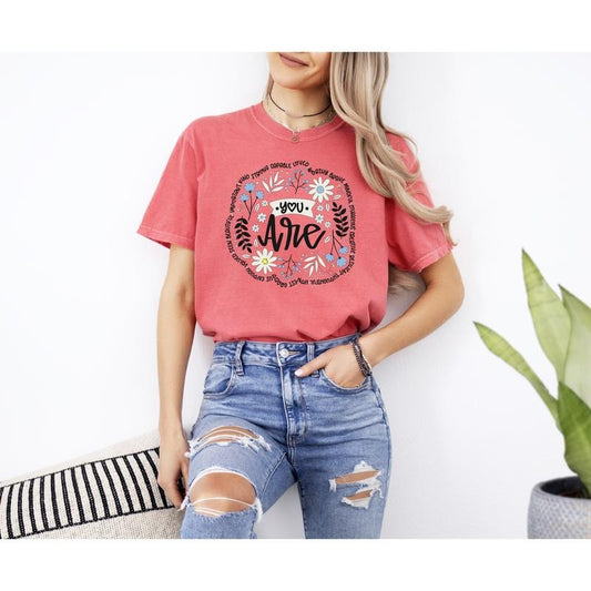 Positivity, You Are Enough, Flowers, Retro, Mental Health, Self Care, Tshirt, Women's Comfort Color Tee, Tshirt