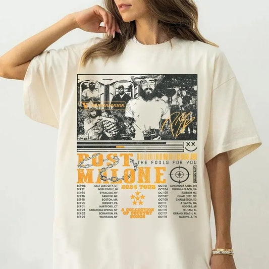 Posty Shirt, Post Malone Tour Music Shirt, A Collection Of Country Song List Posty Concert 2024 For Fan Unisex Shirt