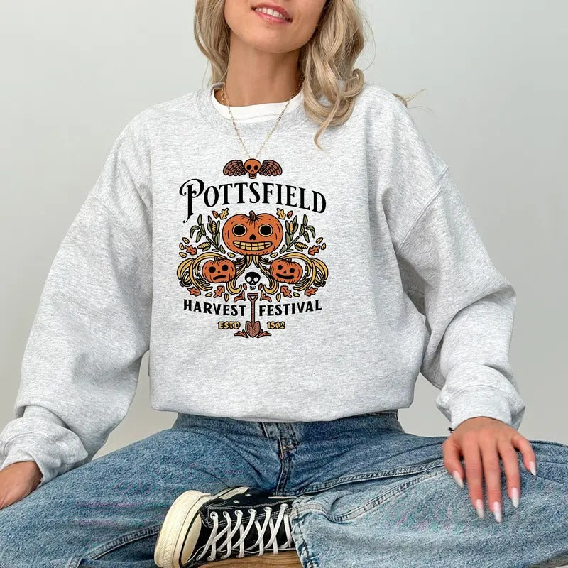 Pottsfield Harvest Festival Sweatshirt And T-shirt, Vintage Cartoon Shirs, Spooky Season, Halloween Gift For Her, Cartoon lover, Pumpkin Tee