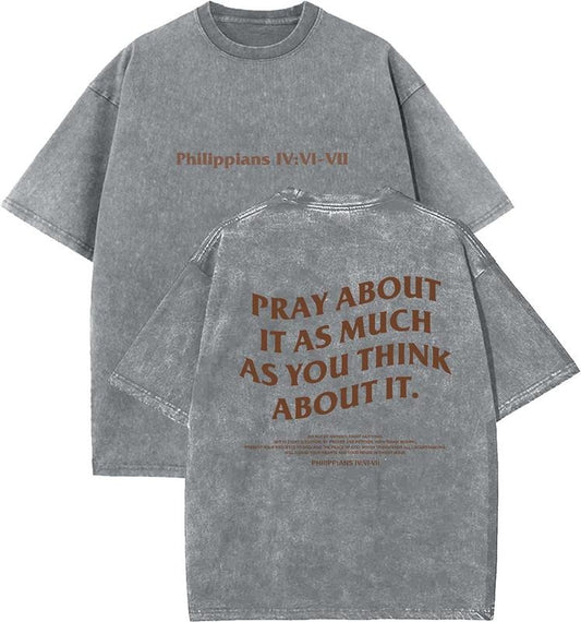 Pray About It As Much As You Think About It Unisex Washed T-Shirt, Christian t shirts, Vintage 90s Graphic Tee, Gift Top Womenswear Cotton Mineral Colorstyle{n002}2