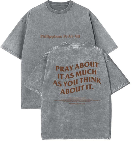 Pray About It As Much As You Think About It Unisex Washed T-Shirt, Christian t shirts, Vintage 90s Graphic Tee, Gift Top Womenswear Cotton Mineral Colorstyle{n002}3