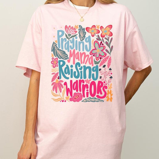 Praying Mama Raising Warriors Shirt, Boho Floral Mom Tee, Retro Wildflower Mama Shirt, Mother's Day Gift, Faith Mom Life T-Shirt women