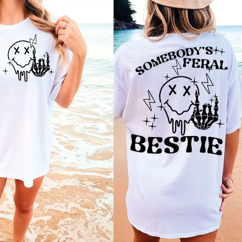 Premium  Somebodys Feral Bestie Funny Best Friend Retro Bestie Png Girls Weekend  Friendship  Bestie shirt