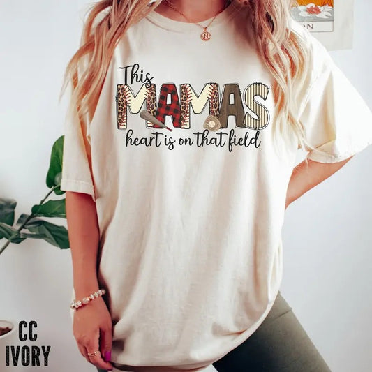 Premium  This MAMA'S heart is that Field T-Shirt, Cute Baseball Mama T-Shirt, Gameday T-shirt's, Retro Baseball, Family Baseball Tee