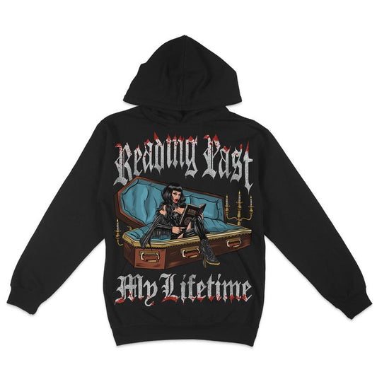 Premium Fleece Hoodie - Reading Past My Lifetime, Super Soft Hoodie, Vampire Hoodie Pull Over, Vintage Design, Booktok, Readers