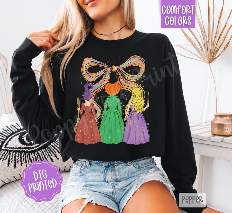 Preppy Witches Comfort Colors Long Sleeve T-Shirt, Cute Women's Fall Tee