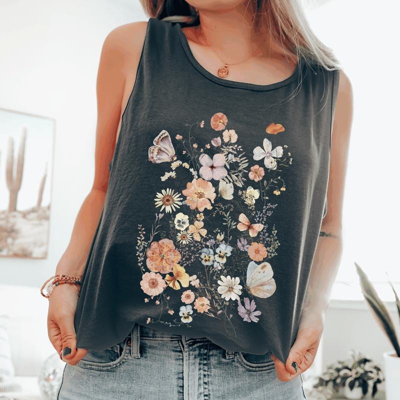 Pressed Flowers, Butterfly, Delicate, Beautiful, Nature Comfort Colors Tank Top, Women's Comfort Colors Tank Top