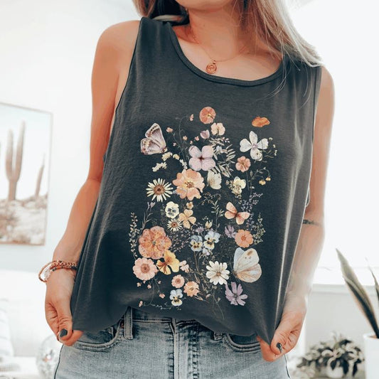 Pressed Flowers, Butterfly, Delicate, Beautiful, Nature Comfort Colors Tank Top, Women's Comfort Colors Tank Top