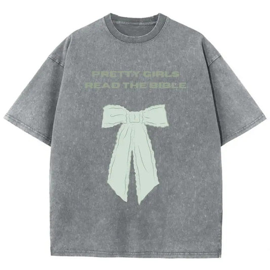 Pretty Girls Read The Blble Unisex Washed T-Shirt, Christian Jesus  t shirts, Vintage 90s Graphic Tee Gift Top Womenswear Cotton