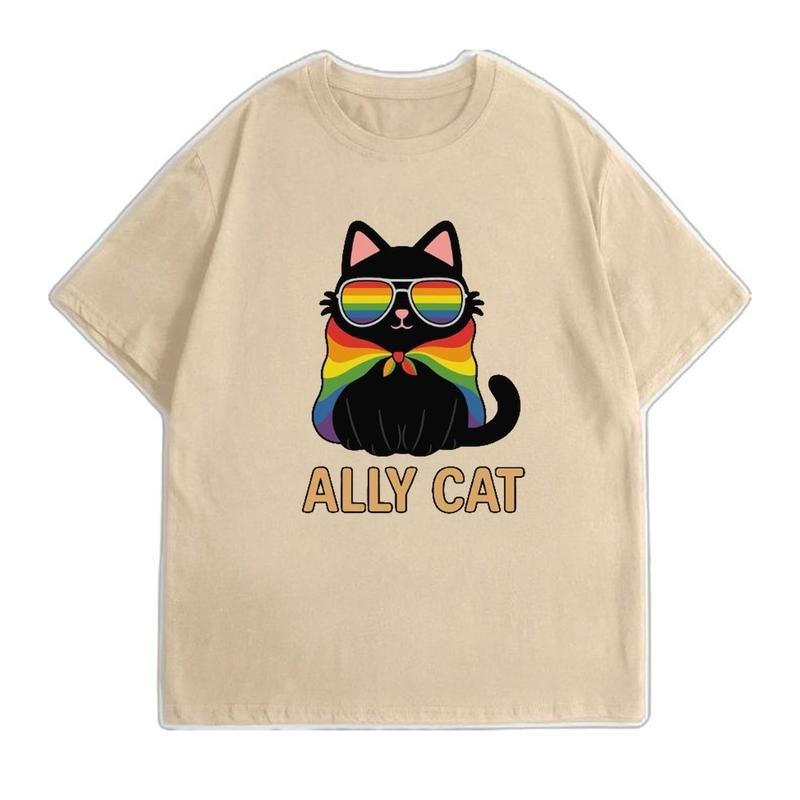 Pride Ally Cat Shirt, Retro Rainbow Colors  LGBTQ T-Shirt, Pride Month Tee