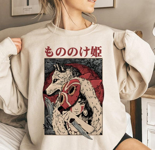 Princess Mononoke Washed Acid Sweatshirt Womenswear Hoodie
