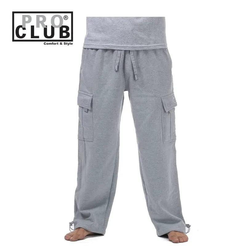 Pro Club Men's Heavyweight Cargo Sweatpants - Fleece Streetwear Menswear Classic Elastic Pocket Casual