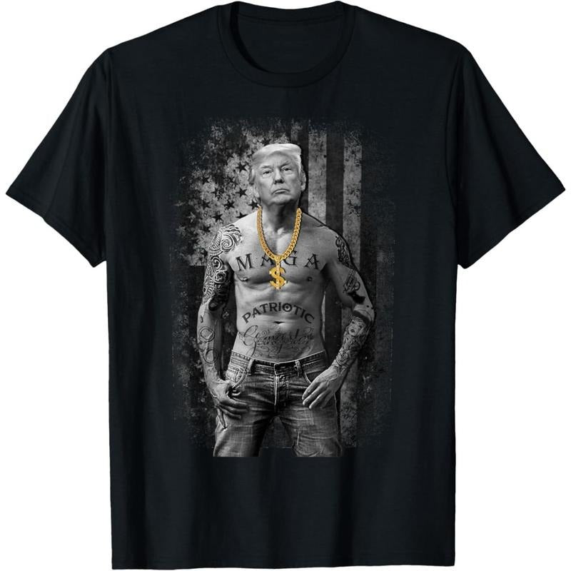 Pro Trump Patriotic Gangster T-Shirt - Anti-Liberal Republican Gift - Black Cotton Crew Neck Adult Classic Fit made in usa