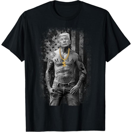 Pro Trump Patriotic Gangster T-Shirt - Anti-Liberal Republican Gift - Black Cotton Crew Neck Adult Classic Fit made in usa