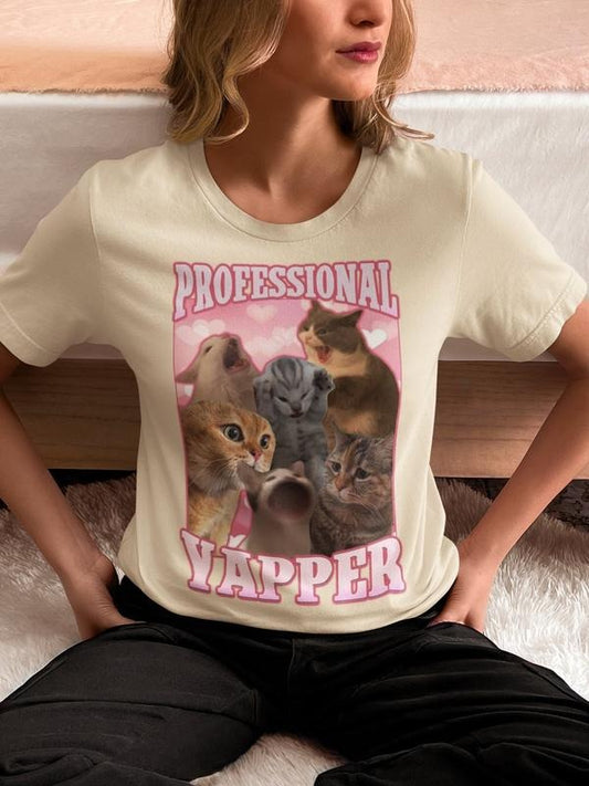 Professional Yapper Funny Cat Meme T-shirt, Gift for Her, Goofy Ahh Tshirt, Fluent in Yapanese, Ironic Cats Shirt, Retro Vintage Pet Merch Casual Fit
