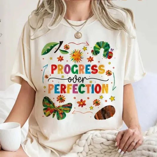 Progress Over Perfection Shirt, Friends Shirt, Butterflies Teacher Shirt, Children's Book Teacher Shirt, Book Lover Shirt