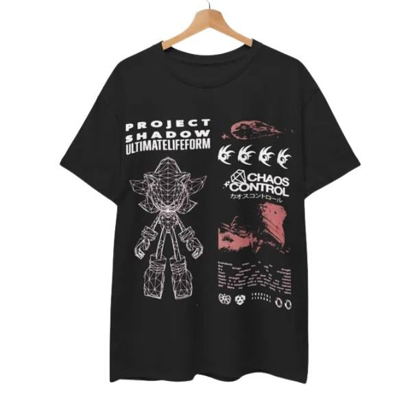 Project Shadow T-Shirt, Shadow the Hedgehog Shirt, Unisex Vintage Graphic Tees Gothic Grunge Y2k Emo Scene Amity Affliction Style Clothes Men Women Streetwear
