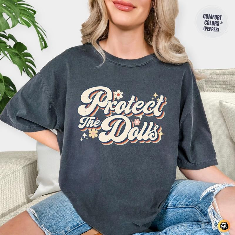 Protect The Dolls Retro Groovy Trans Women Solidarity Shirt, Gender Equality LGBTQ+ Rights Support Pride Tee