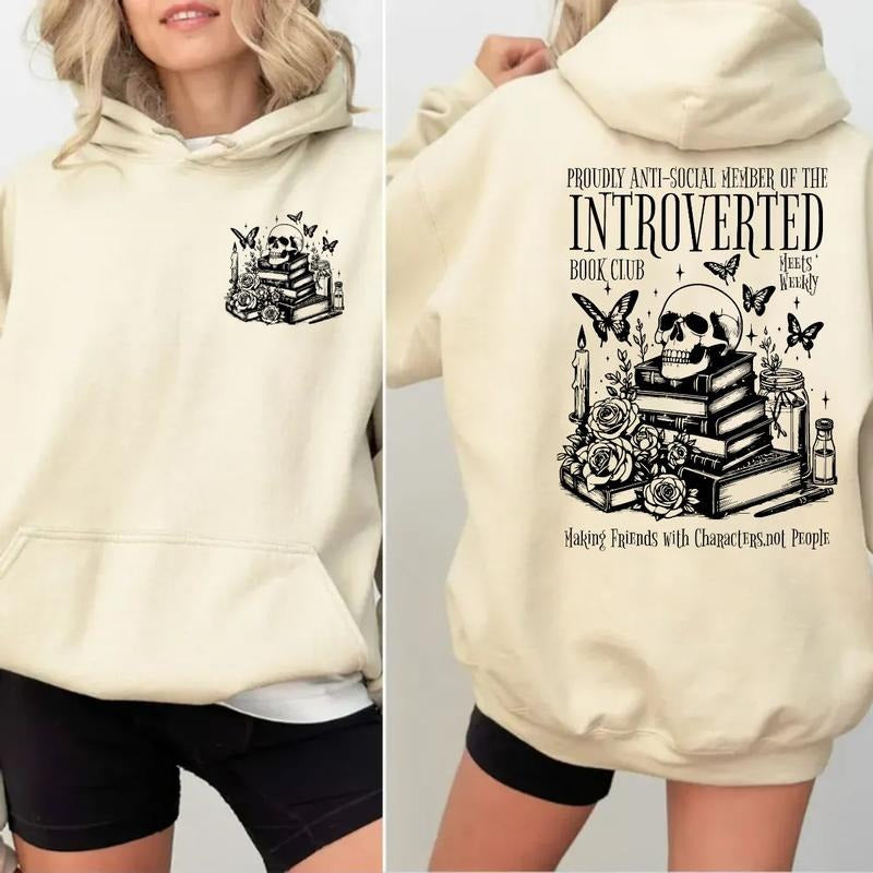 Proudly Anti Social Member Of The Introverted Book Club Shirt, Skeleton Book Hoodie For Women, Anti Social Sweatshirt, Book Lover  Pullover Tee