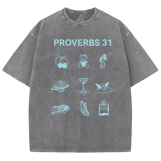 Proverbs 31 Unisex Washed T-Shirt, Christian Jesus  t shirts, Vintage 90s Graphic Tee Gift Cotton Top Womenswear, Mineral color