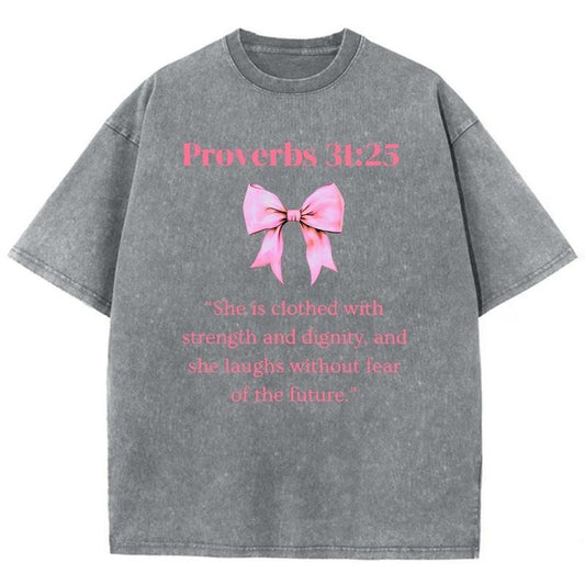 Proverbs 31_25 Unisex Washed T-Shirt, Christian Jesus  t shirts, Vintage 90s Graphic Tee Gift Womenswear Top Cotton