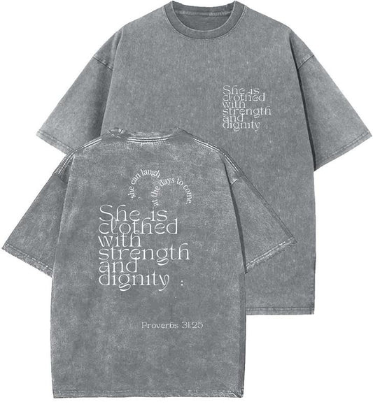 Proverbs 31_25 Unisex Washed T-Shirt, Christian t shirts, Vintage 90s Graphic Tee, Gift Top Womenswear Cotton
