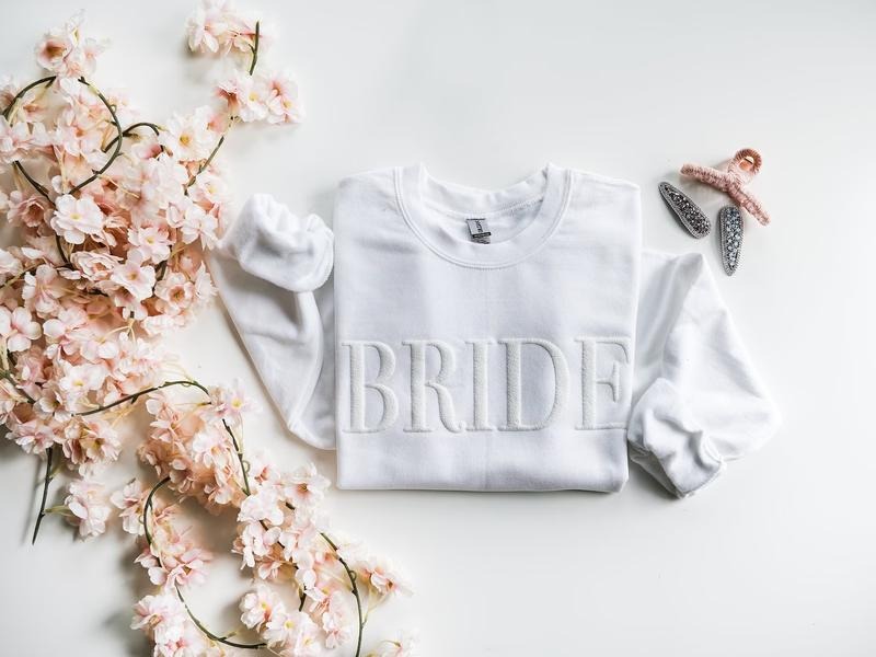 Puff White ,Embossed Engagement gift, Future mrs sweatshirt, New mrs sweatshirt, Bridal Gift, Bride sweatshirt, Bridal shower gift, Personalized Gift Womenswear Chic Clothing Comfortable