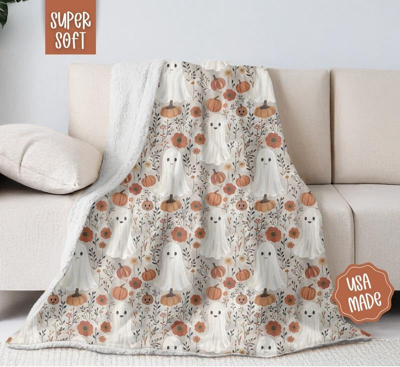 Pumpkin Ghost Floral Blanket