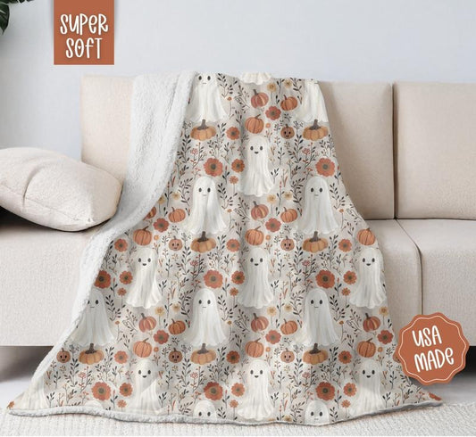Pumpkin Ghost Floral Blanket