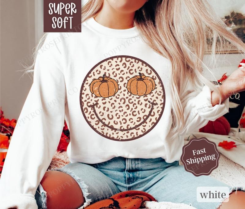 Pumpkin Happy Face Sweatshirt, Retro Fall Crewneck, Womens Sweatshirt, Fall Sweater