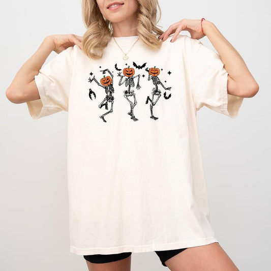 Pumpkin Head Dancing Skeletons, Spooky, Ghost, Witch, Skull, Aesthetic, Meme, Halloween, Costume, Tshirt, Women's, Comfort Colors Tee, Spooky, Tshirt, Witch, Pumpkin, Ghost, Skeleton