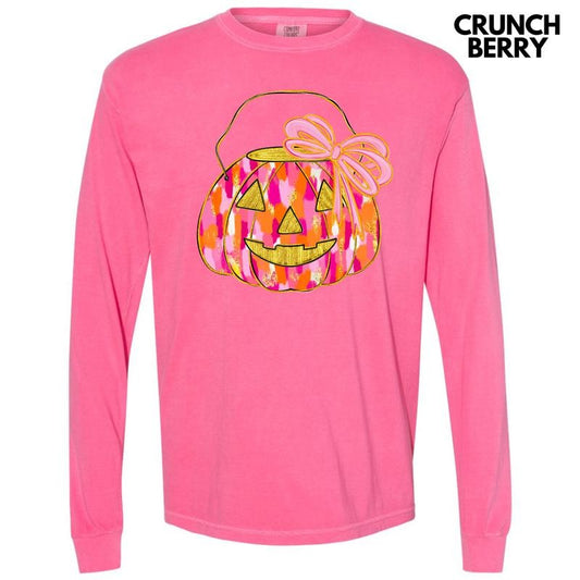 Pumpkin Pail Brushstroke Long Sleeve Comfort Colors T-Shirt 'NLB'