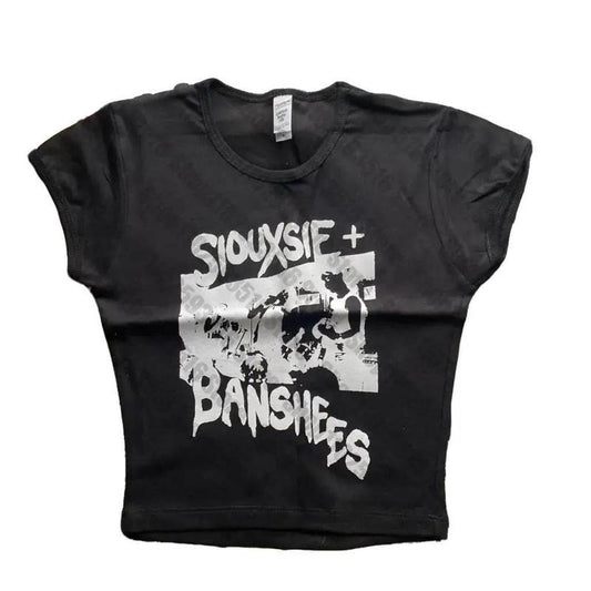 Punk Y2K Baby Tee Short Sleeve Top Gothic Street T-shirt Women's Star Rock singer Print T-shirt Women's Summer Top Emo Rock Girl