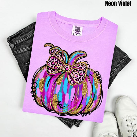 Purple & Blue Painted Pumpkin Comfort Colors T-Shirt 'NLB'