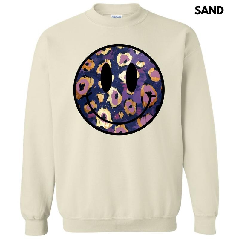 Purple & Gold Cheetah Happy Face Sweatshirt 'NLB'